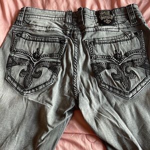 Rock Revival Men Light Grey with Black stitching Jean size 38